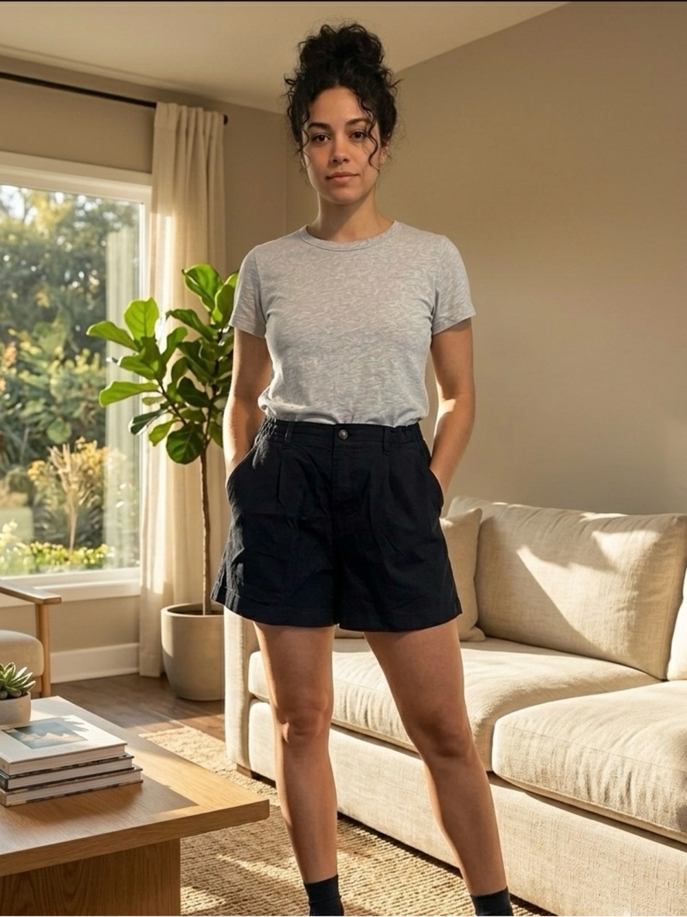 Uniqlo Women’s Linen Cotton Blend Shorts - Black - Size L